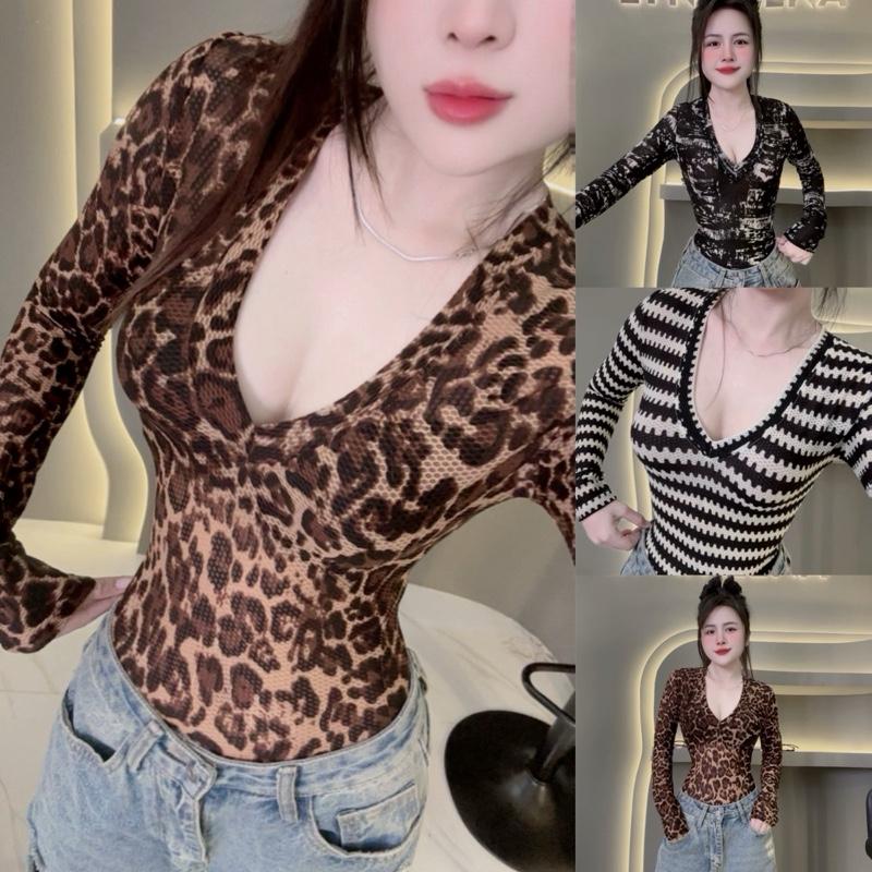 Áo TK cổ tim tay dài hoạ tiết vãi QC mềm mịn mát nhà Lynh Zena_A7245