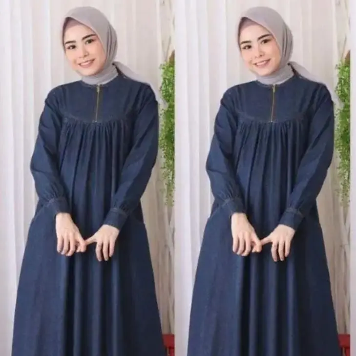 GAMIS JEANS MUSLIM WANITA KEKINIAN CANTIK DAN ELEGAN Mewah Syari | GAMIS Lebaran Dewasa |  Dress  Remaja Kondangan Pesta Simple Panjang 0