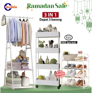 Combo 3 in 1 (COD) rak baju triangle +square rak susun serbaguna 4 layer + rak sepatu 4 layer