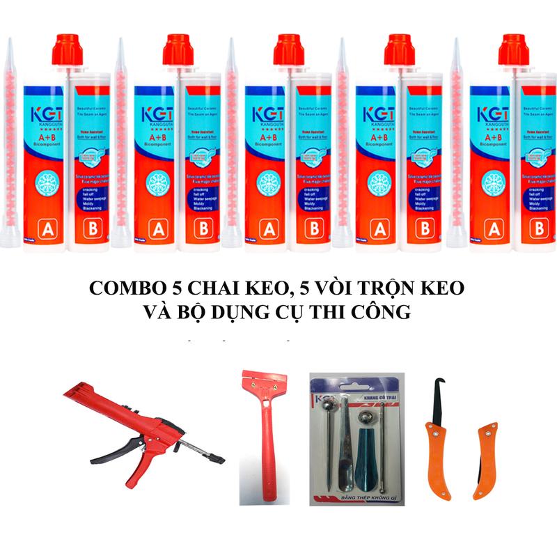   Chính hãng KGT  Combo 5 Chai Keo Chà Ron Cao Cấp 2 Thành Phần  Tặng Sung bơm keo  bộ bi lăn dụng vệ sinh ron gạch  