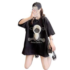 Plus-size women's summer waffle short-sleeved t-shirt - stylish and unique, ideal for curvy women to slim down their appearance. tighter  shirt yabi  fashion