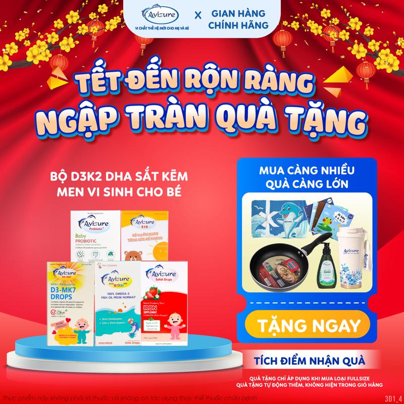  Combo từ sơ sinh - Sắt D3MK7 DHA Kẽm Men - Avisure DHA 30ml lọ Avisure Safoli Drop 30ml lọ Avisure D3MK7 30ml lọ Avisure Zio 30ml Lọ Avisure Probiotic 20ml bổ sung DHA D3MK7 Sắt kẽm Zio men vi sinh  cho trẻ Cho Bé 