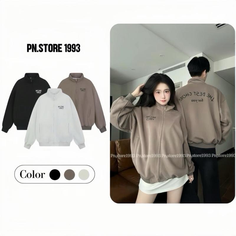 ￼Áo Khoác Nỉ, Áo khoác Zip form Boxy PN.store unisex nỉ 3 màu hot trend hottrend Jacket Nam Menswear Jean Có Túi