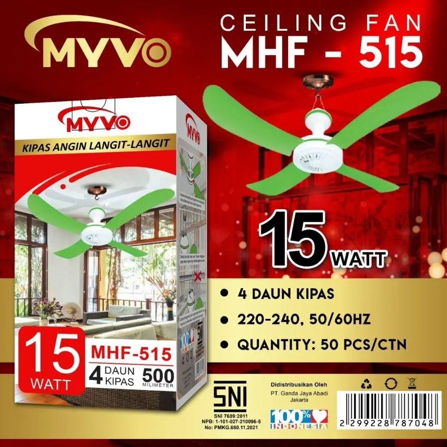 MHF515 MHF520 MHF530 MYVO KIPAS ANGIN MINI FAN CEILING FAN MYVO 15W 20W 30W 15WATT 20WATT 30WATT MHF-515 MHF-520 MHF-530