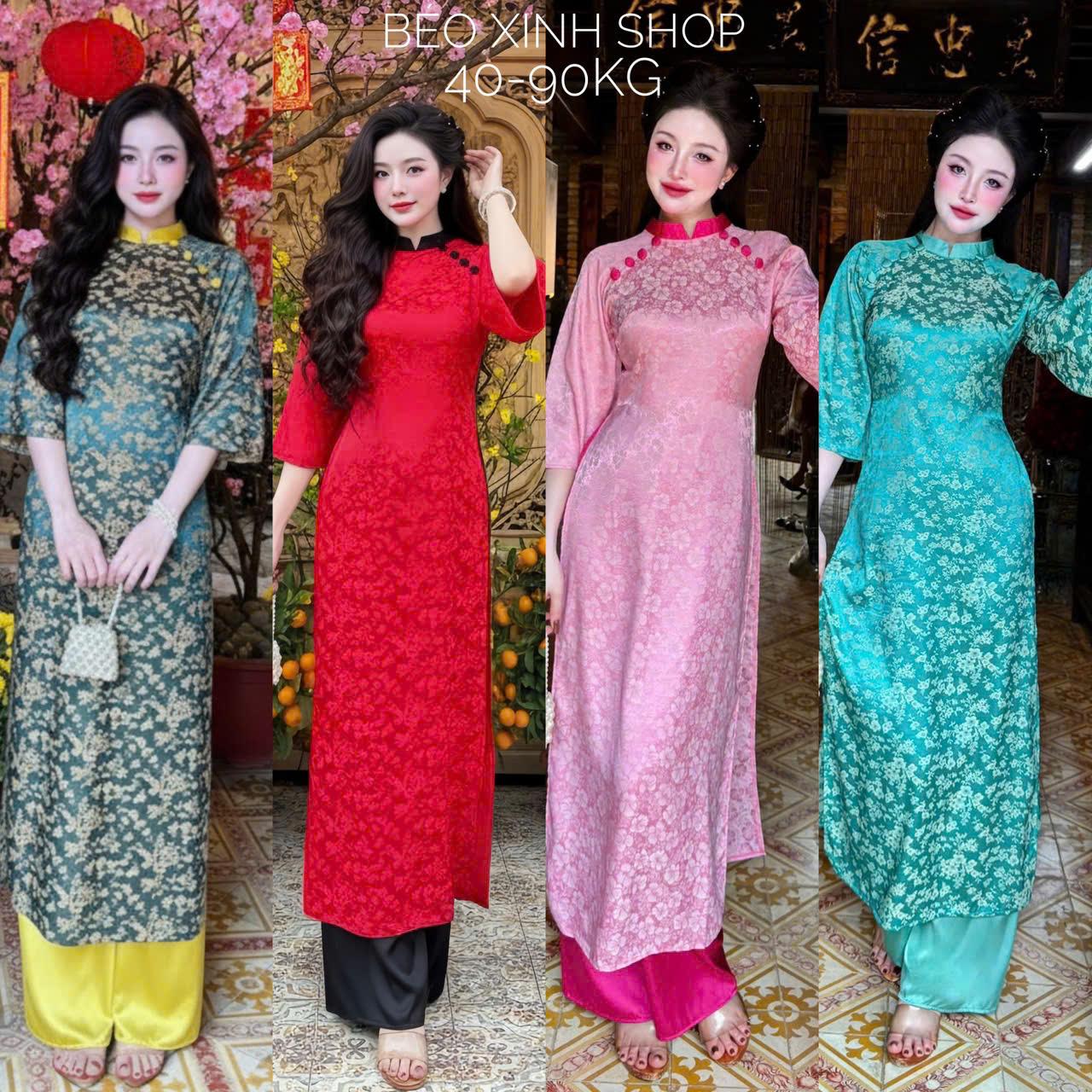 [Tết 2026] Áo Dài Cách Tân Phối Cổ Tàu Vải Gấm 2Da Cao Cấp Quần Vải Latin 40-90Kg Nữ Women Dress Voan - A.1628