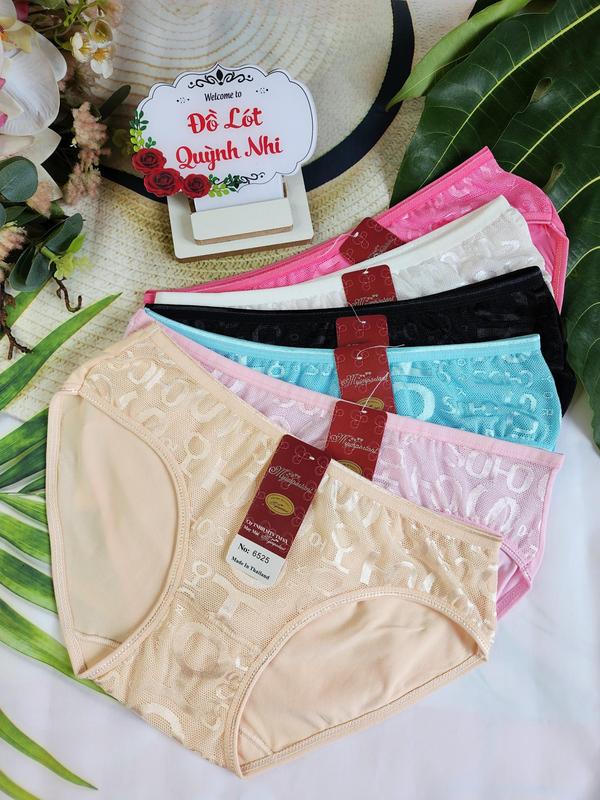 Combo 5 Và 10 Quần Lót Nữ Thông Hơi Gấm Phối Hoạ Tiết Chữ Dễ Thương Co Giản Đàn Hồi Tốt BigSize : 65 - 85 Kg 6537