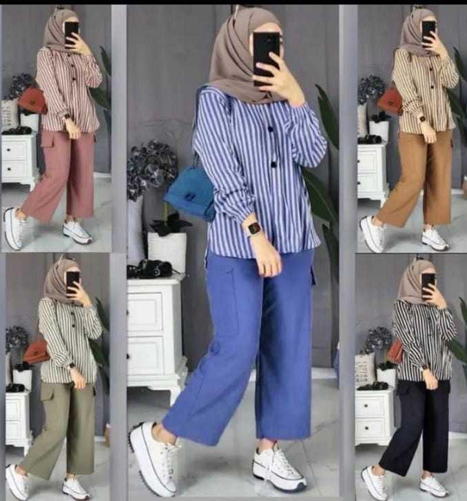 SETELAN SALUR PREMIUM ATASAN KEMEJA BAWAHAN CELANA CARGO BAHAN LEMBUT TEBAL KEKINIAN