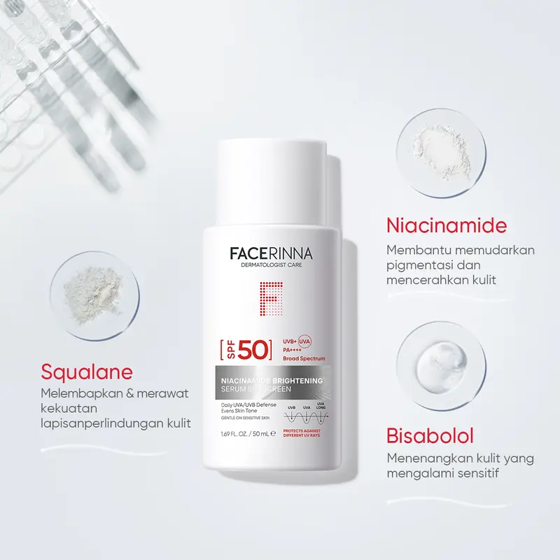 【Tasya Farasya approved】Facerinna Niacinamide Brightening Serum Sunscreen SPF 50 PA++++ 30ml/50ml | Proteksi UV  Daily UV Defense Chemical Sunscreen Wajah Sunblock