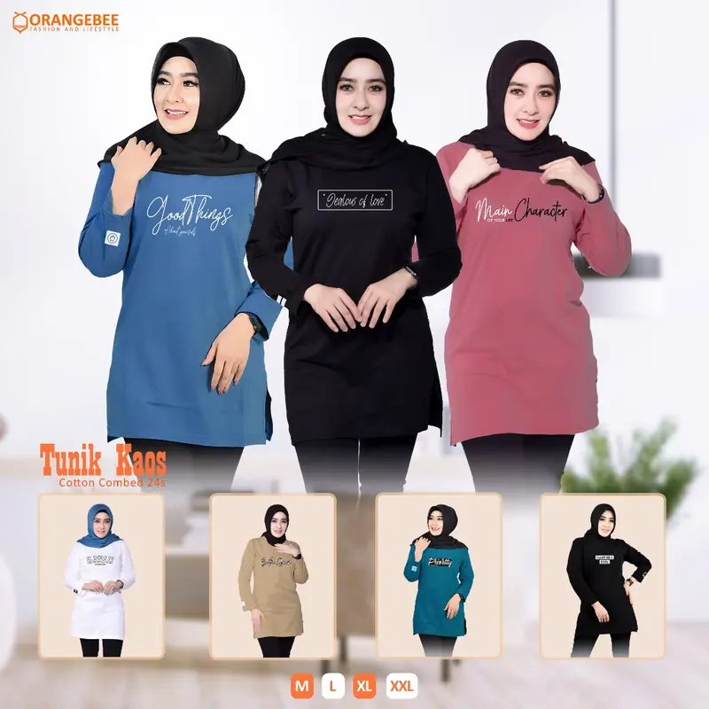 Tunik kaos Wanita - OrangeBee New Collection - Tunik Kaos - Tunik Muslimah - Tunik Kekinian - Tunik Kaos Muslimah 1