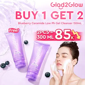 【150ml 49K】Glad2Glow Blueberry Ceramide Low pH Cleanser - Facial Wash Gentle skincare face wash sabun cuci muka mencerahkan wajah exfoliating exfoliasi wajah sabun muka pembersih wajah Memperbaiki penghalang kulit tetap terhidrasi wajah bersih glow