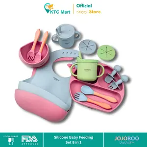 JOJOBOO - 8 in 1 Peralatan Makan Bayi Set Silicon Suction Food Grade Baby Feeding Set Anti Tumpah Anti Slip
