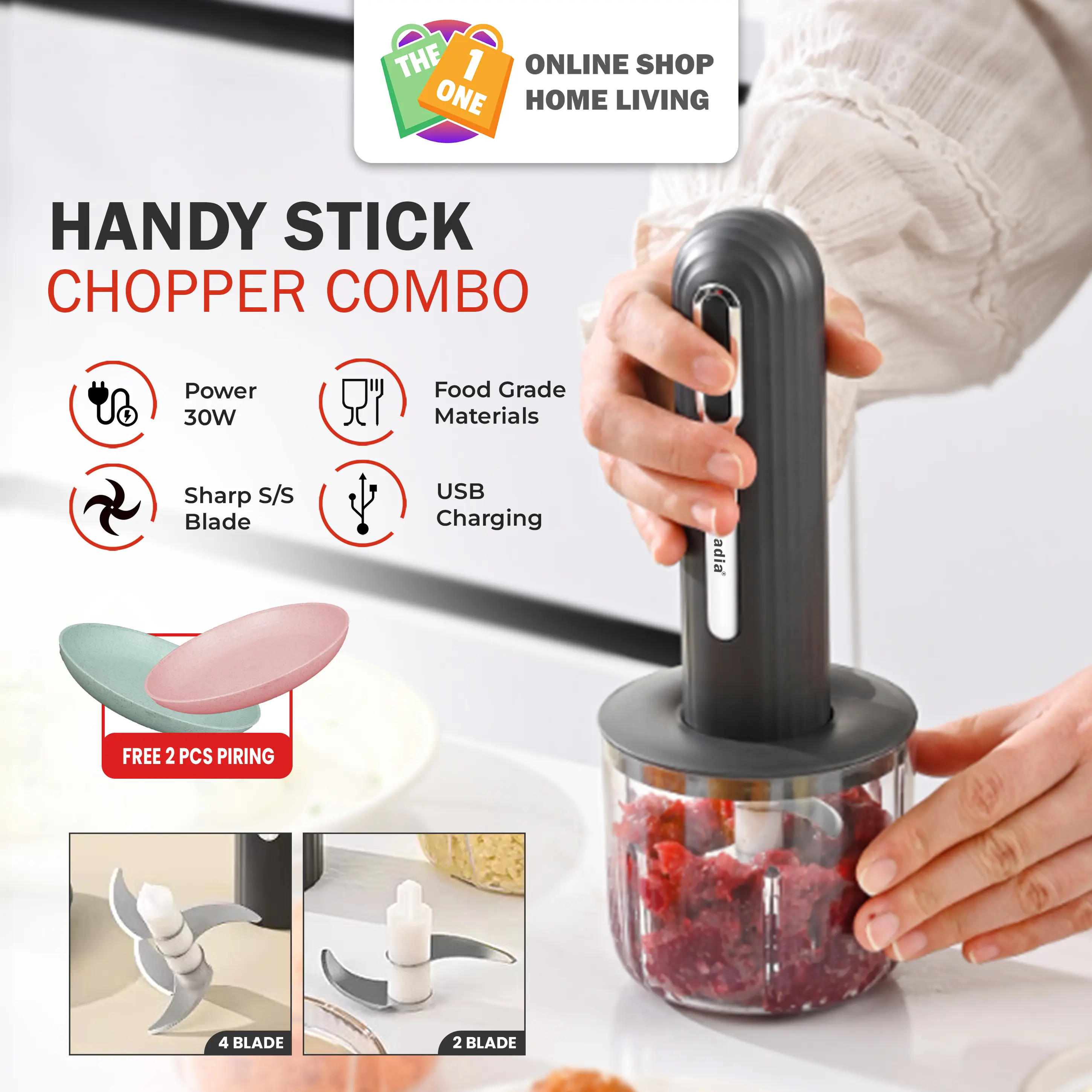 Chopper Penggling Daging  Blender Bumbu Multifungsi 4 in 1 Chopper Penghalus Bumbu Daging Dan Makanan