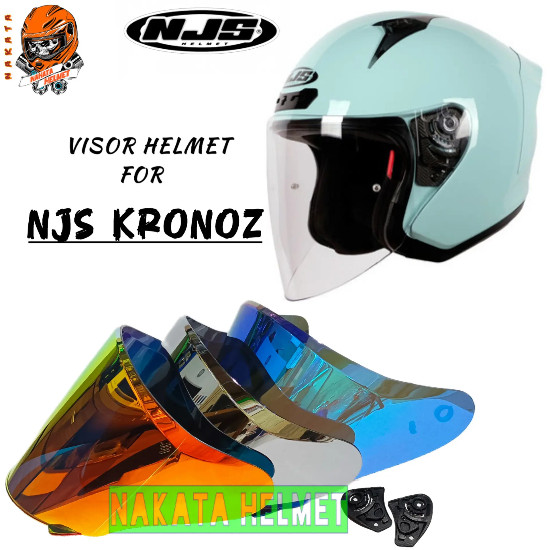 Kaca helm NJS KRONOZ flat visor helmet njs kronos hitam red gold blue bening