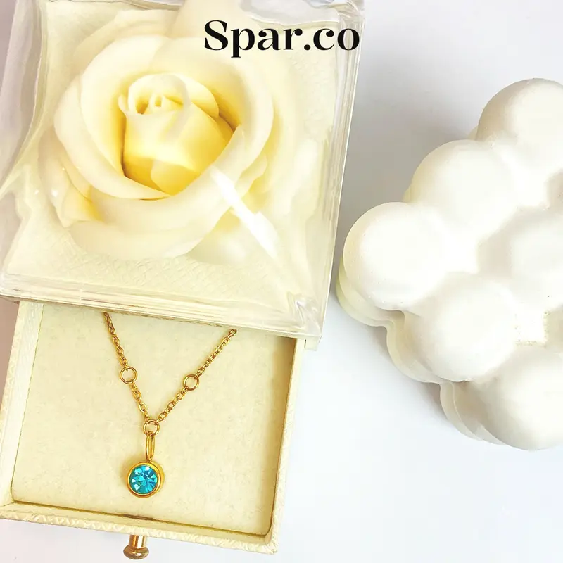 Spar.co DIY Custom 1 Rounded Birth Stone Charm Necklace - Kalung Rantai Titanium Emas Custom DIY Perhiasan Dengan 1  liontin Charm Bulan Kelahiran SP-AB1-003 3