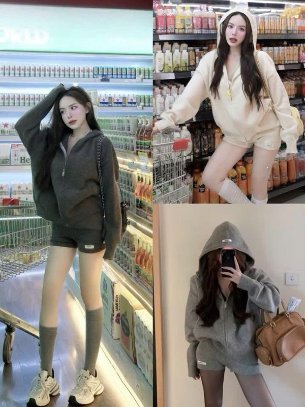 HÀNG QCCC - ORDER SÉT Bộ Nữ Áo Khoác Len Kéo Khoá Mix Quần Sooc MS406