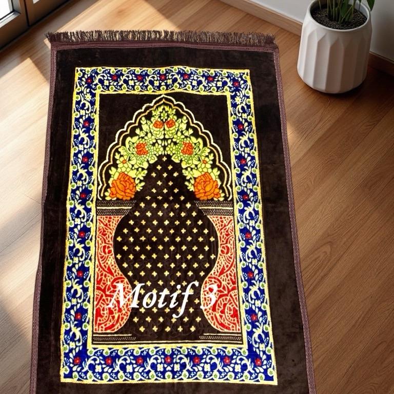 Sajadah JAIPUR Tebal Embos Halus Nyaman Ukuran Standar 70 x 110 Empuk Lembut - Motif Hitam - Turki, Muslim sajad ah Rumbai 3