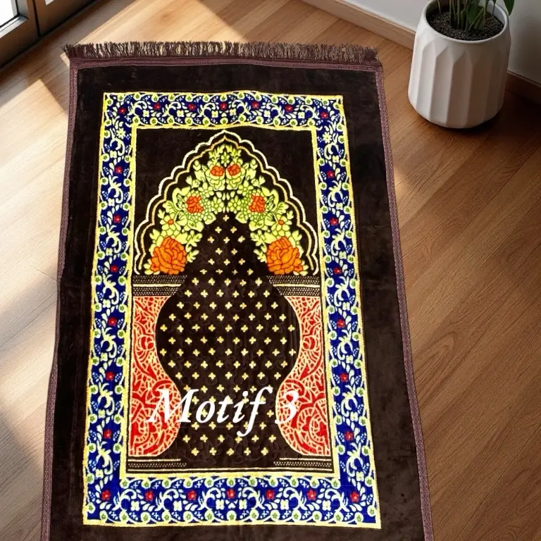 Sajadah JAIPUR Tebal Embos Halus Nyaman Ukuran Standar 70 x 110 Empuk Lembut - Motif Hitam - Turki, Muslim sajad ah Rumbai 3