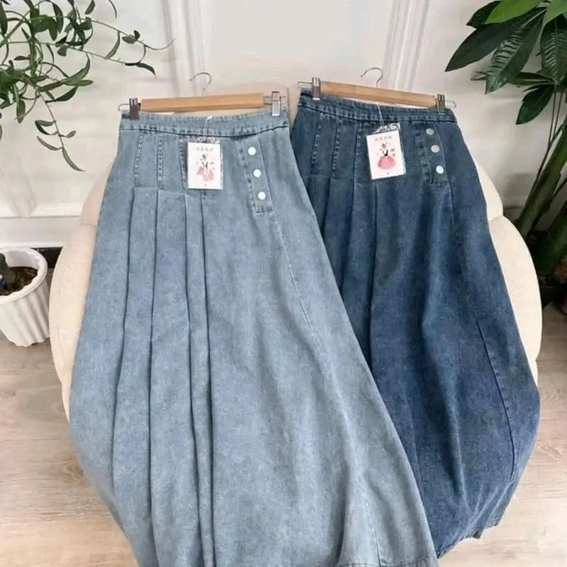 Inara Long Skirt Rok Jeans Korean Look Button Skirt Panjang  Standar Jumbo Kancing Samping 1