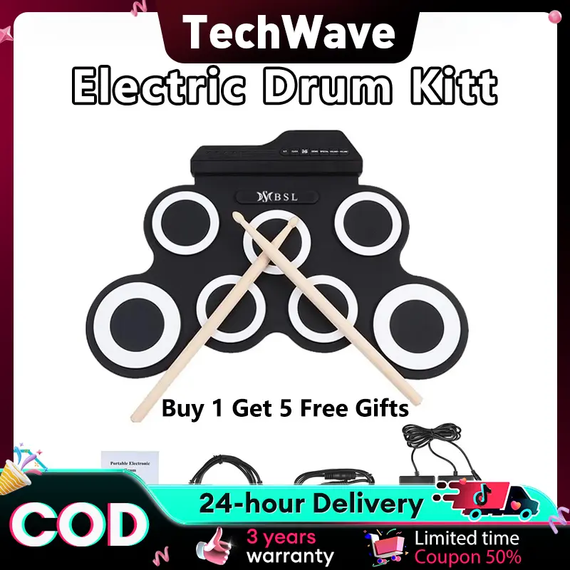 Foldable Digital Electronic Drum Portable Compact Kit 7 With USB Drum Pads with Drumstick