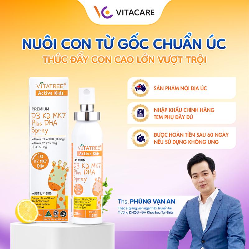 [Độc Quyền Ths.Phùng Vạn An]  Vitamin D3 K2 DHA Vitatree 20ml Dạng Xịt Tinh khiết - Bé Dễ Hấp Thu Canxi D3 thông minh - Hàng chính hãng nội địa Úc
