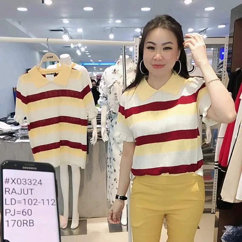 [SKY] 03324 ATASAN RAJUT GARIS KUNING BERKERA 0