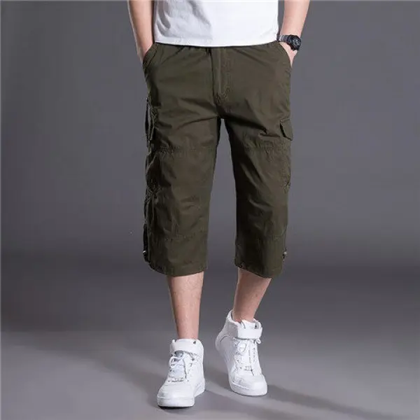 Men's 3/4 Long Shorts Elastic Waist Cargo Combat Three Quarter Pants