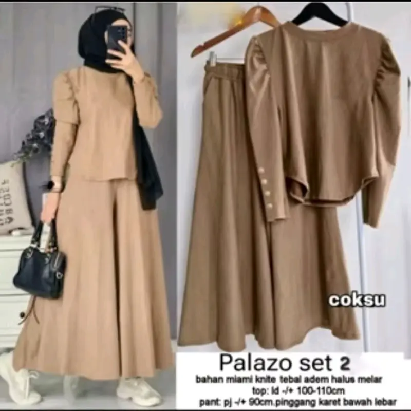 PALAZO SET 2 RIB KNIT CELANA KULOT TANGAN BALON INARA LD 110 / PALAZO SET POLOS / ONE SET OOTD WANITA KEKINIAN / BAJU SETELAN FASHION MUSLIM / ONE SET WANITA JUMBO DEWASA / SETELAN WANITA MUSLIM KEKINIAN / SET AISYA / SET PALAZO / SET LISA 2