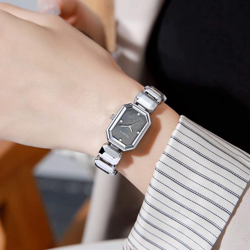 [LIVE - DHJ3503J] Đồng Hồ Nữ Nhỏ Xinh Mặt Chữ Nhât, Dây Kim Loại,  Mặt Số Đính Đá Sang Trọng -  JRANDE DHJ3503