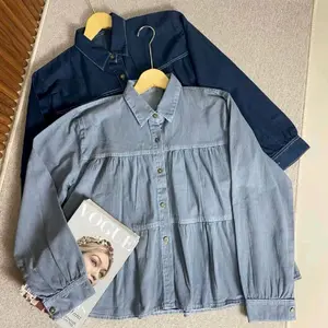 Numala Kemeja Jeans Crop Top Atasan Wanita Lengan Panjang Blouse Denim Shirt Flare Premium Dengan Desain Elegan Dan Stylish