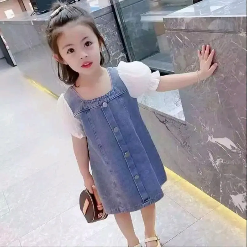 Dress Jeans Anak Terbaru Usia 1 - 7 Tahun Baju Dress Anak Korea Style Blue Kancing 2