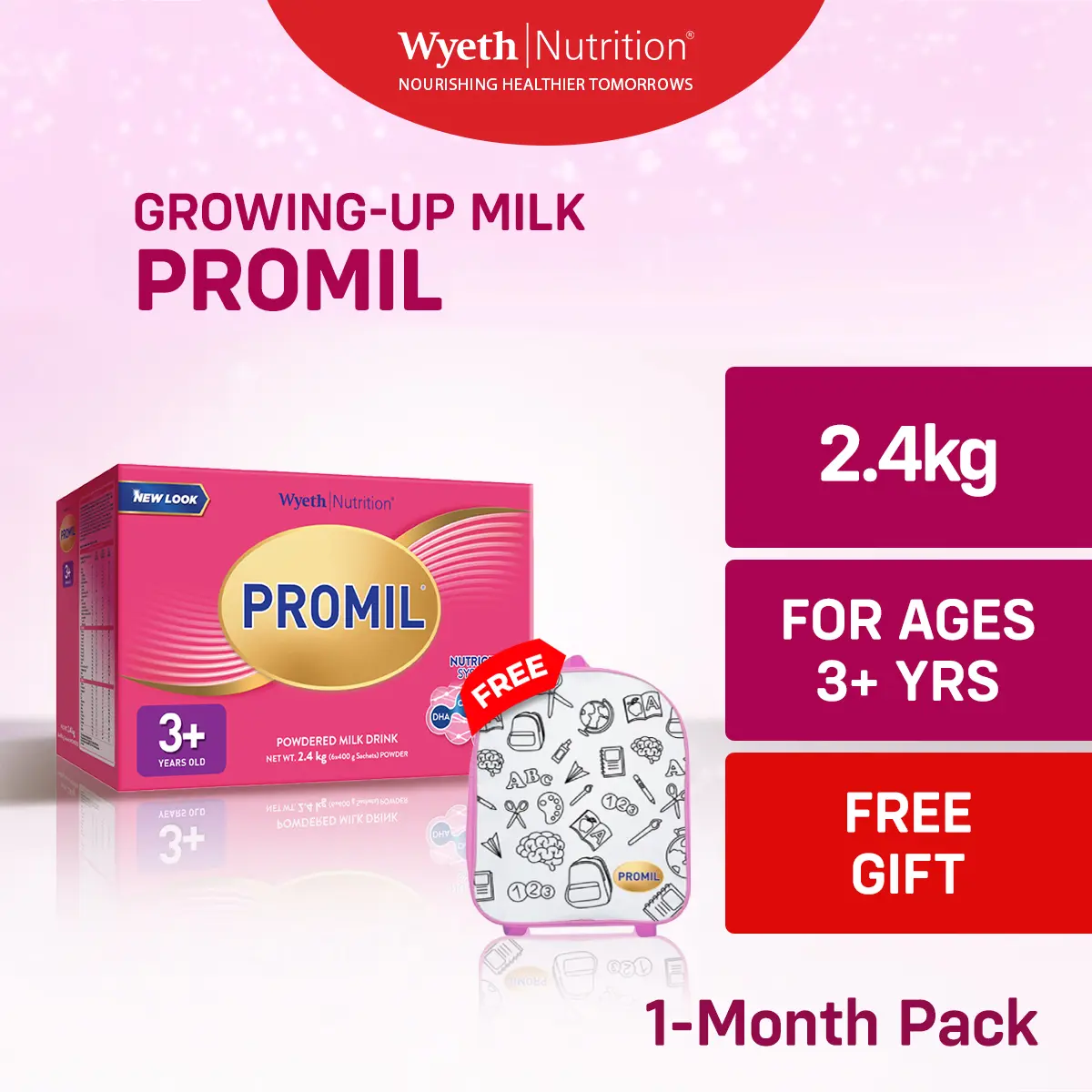 PROMIL FOUR Powdered Milk Drink for 3 to 5 Years Old 2.4kg with FREE Design Your Own  Backpack