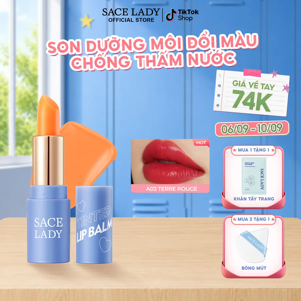 [COD] Son Môi SACE LADY Đổi Màu Chống Dính Lâu Trôi Không Thấm Nước Cosmetic 3.3g