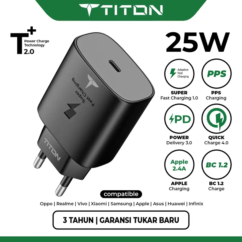Titon Gen2 25W Kepala Charger Type C PD QC PPS Super Fast Charging Adaptor USB-C 0