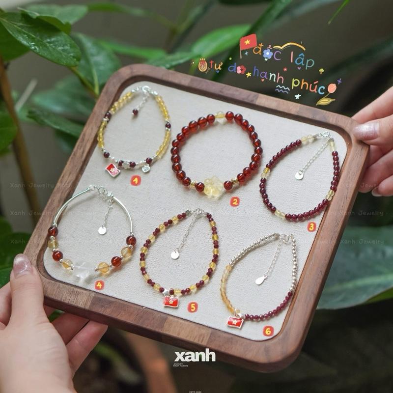  Vòng tay Độc lập Tự do Hạnh phúc đá Garnet Citrine thạch anh vàng thiên nhiên Tự hào Việt Nam Quốc Khánh 2 9 - Xanh Jewelry 