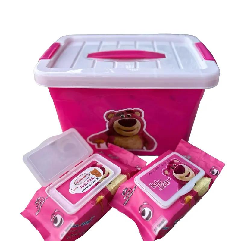 [TẶNG THÙNG] 10 gói khăn ướt gấu dâu THIÊN PHÚC không mùi, không cồn, không paraben có xô baby three Voi Cho Bé khăn ướt