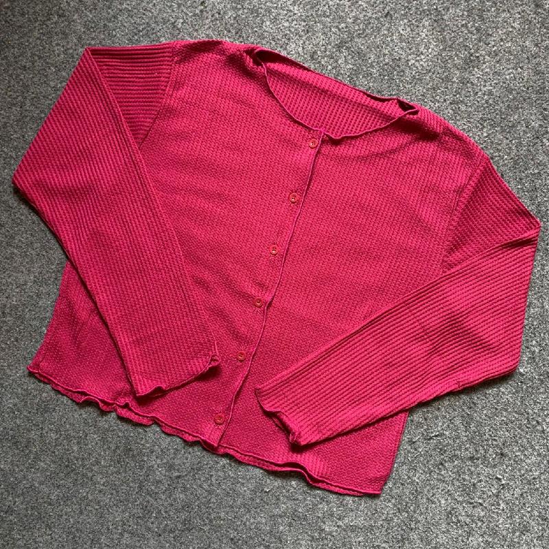 CARDIGAN RAJUT WAFFLE CROP PREMIUM / CARDIGAN CROP TOP MODEL KOREA STYLE atasan cutbray Manik-manik Black Baju Cantik Fit Kancing Nyaman Panjang Tangan Lembut Tebal Rib Santai 2