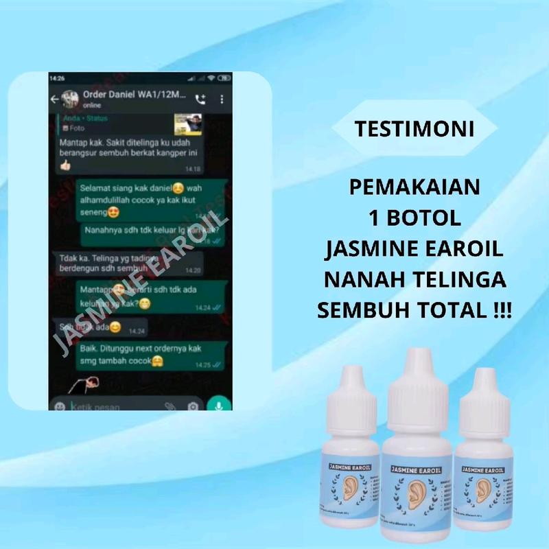 JASMINE EAR OIL PENGHILANG NANAH TELINGA/TELINGA BERMASALAH/TELINGA GATAL/TELINGA CONGEK/DAN SUDAH BPOM 3