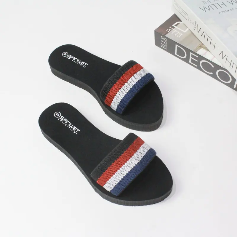 Sandal Flat Wanita Dewasa Selop Rajut Kombinasi Tanpa Hak Terbaru 7