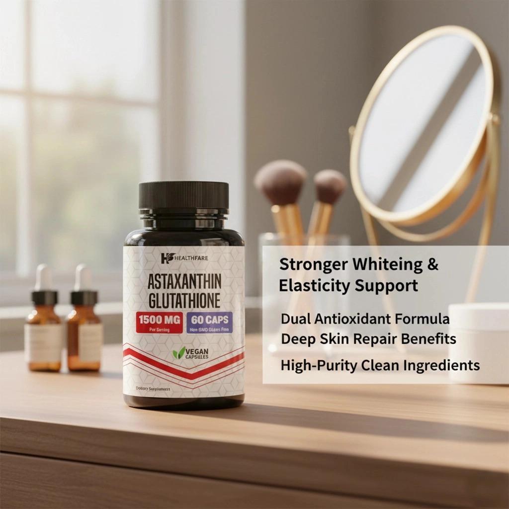 Astaxanthin + Glutathione Spesial Ramadan, Firms skin, fades dark spots, and delays aging. 60 capsules