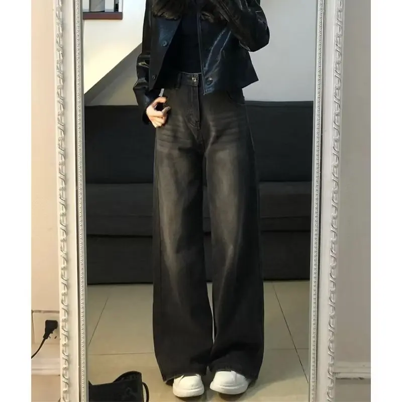 ￼COD amode Abu abu Retro High Waist New Celana Jeans Panjang Wanita