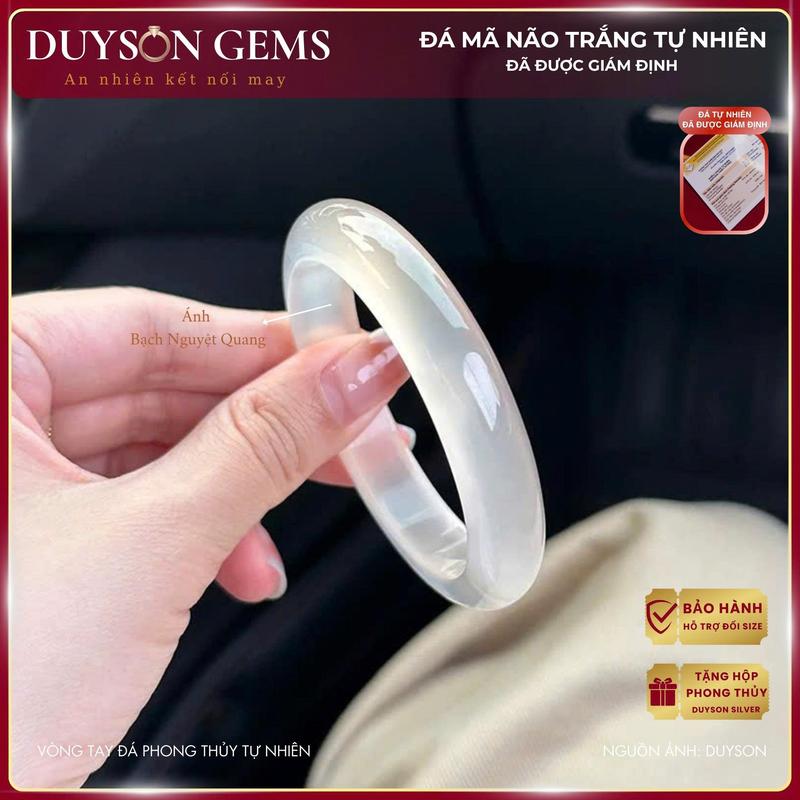 Vòng tay mã não trắng tự nhiên Bạch nguyệt quang bản hẹ phong thủy khởi quang Duyson Gems