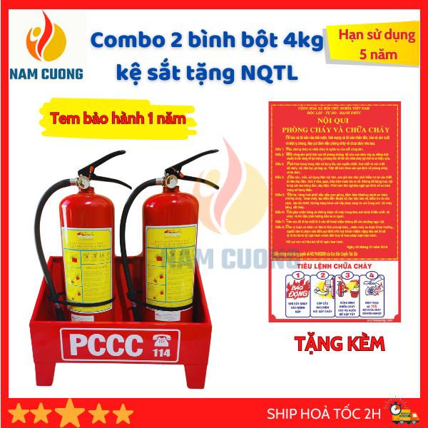 Combo 2 bình chữa cháy bột ABC 4kg, KỆ ĐỂ BÌNH và bộ nội quy  tiêu lệnh