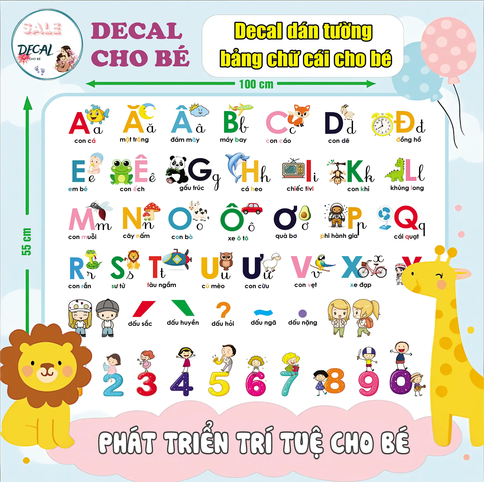 Decal Dán Tường mẫu Bảng chữ cái Tiếng Việt - decal trang trí phòng cho bé