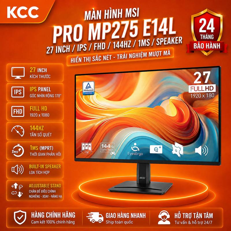 Màn Hình MSI PRO MP275 E14L (27 inch / IPS / FHD / 144Hz / 1ms / Speaker) + Bảo Hành 24 Tháng