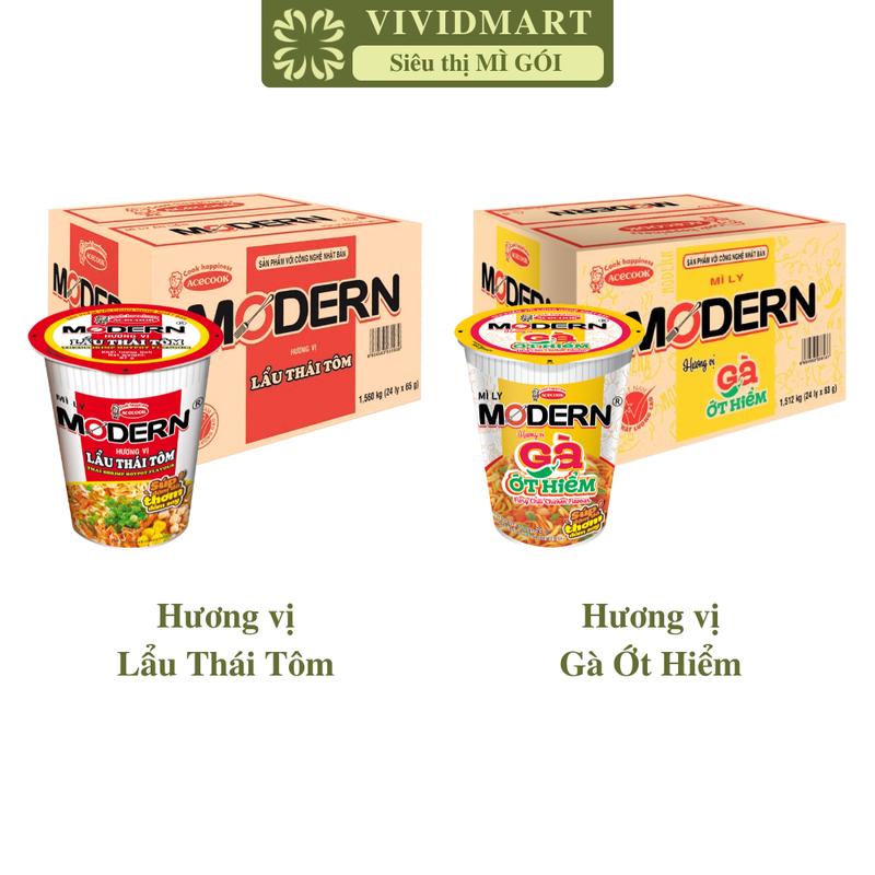 THÙNG 24 LY - ACECOOK - Mì ly Modern 2 vị: Gà ớt hiểm Lẩu Thái tôm Mì Modern Acecook Mì Modern ly ăn liền 65-67g ly