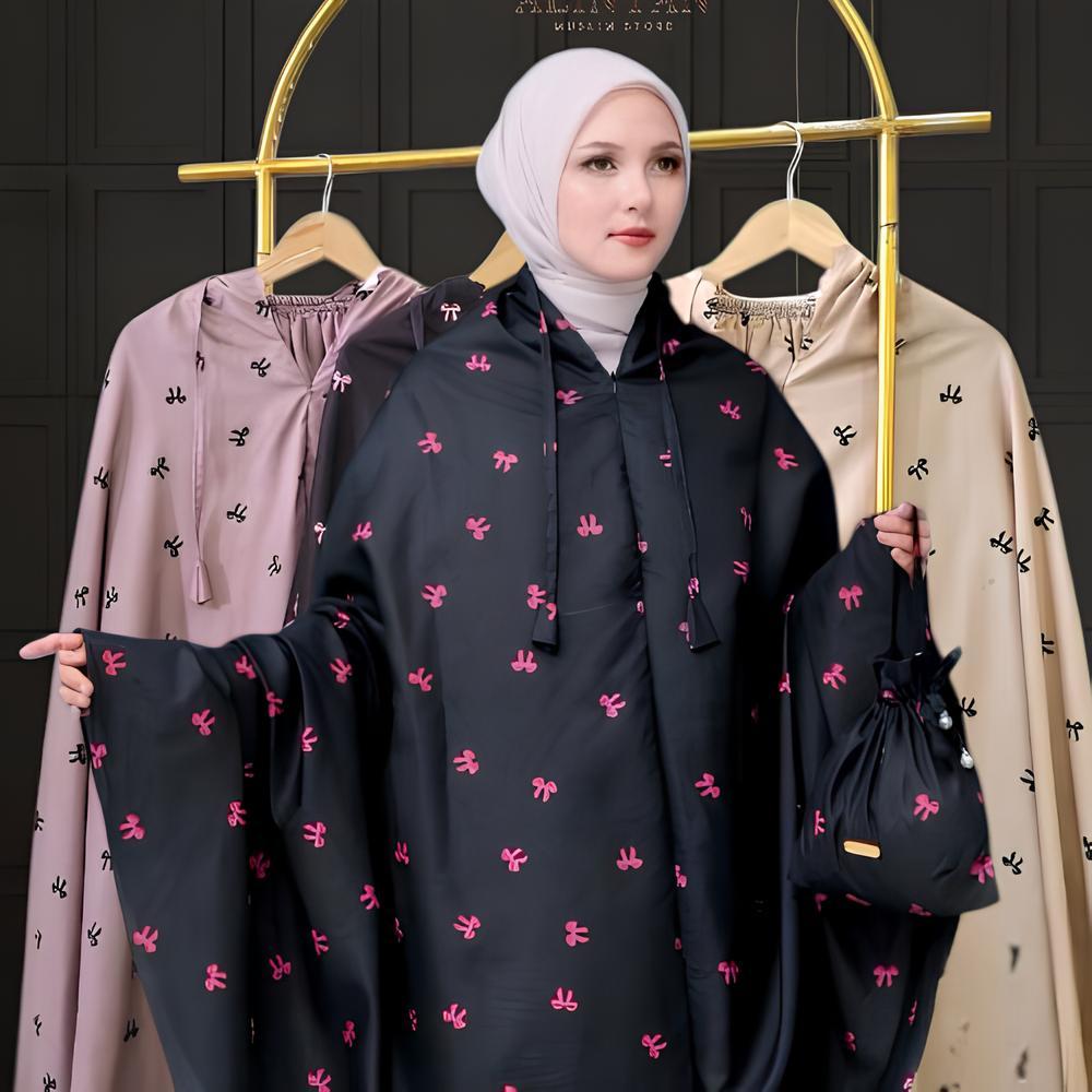 Alintan Muslim Store | Mukena Coquette Traveling 2in1 Laser Cut Motif Pita Free Tas Pouch Terbaru