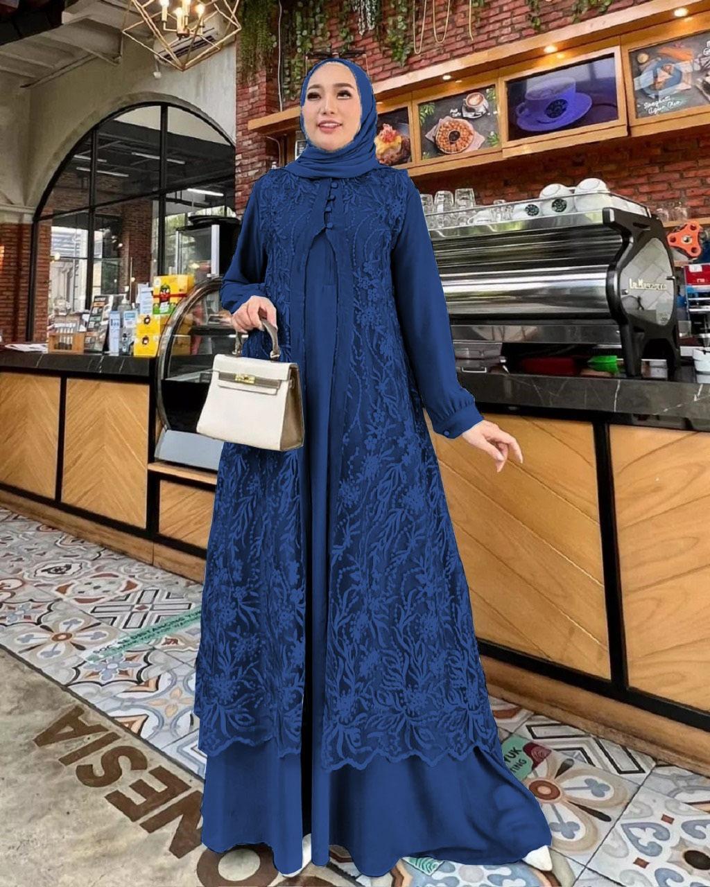 Duhayu Maxi Gamis Brukat Mewah Dua Layer Size S - 3XL Bahan Ceruty Babydoll Full Furing Terbaru 2026 Lebaran Dress Panjang Brokat Kondangan Wanita Dewasa Gaun Pesta Remaja