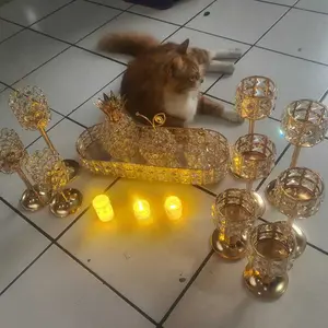 Candelabra Tempat Lilin Kristal 3 Tinggi Warna Emas Dekorasi Meja Makan Pernikahan Mewah Hiasan Rumah