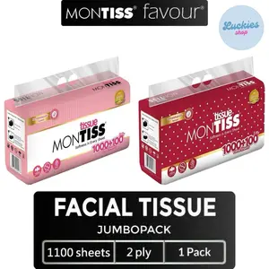 Montiss Facial Tissue 1100 Sheets Lembar Tisu Tissu Kering 2ply 2 ply/lapis 1000+100 Montis 1100s Wajah Serbaguna