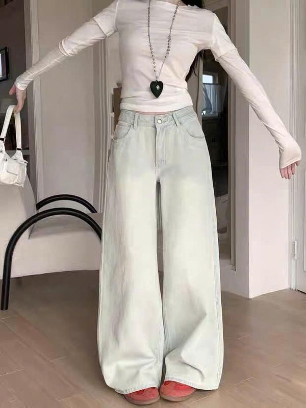 Voi Quần Jeans Suông Li Chéo Lưng Cao Màu Xanh Mài Ống Rộng Túi Ngược Phong Cách Hàn Quốc Trẻ Trung Năng Động | BigBuy360 - bigbuy360.vn